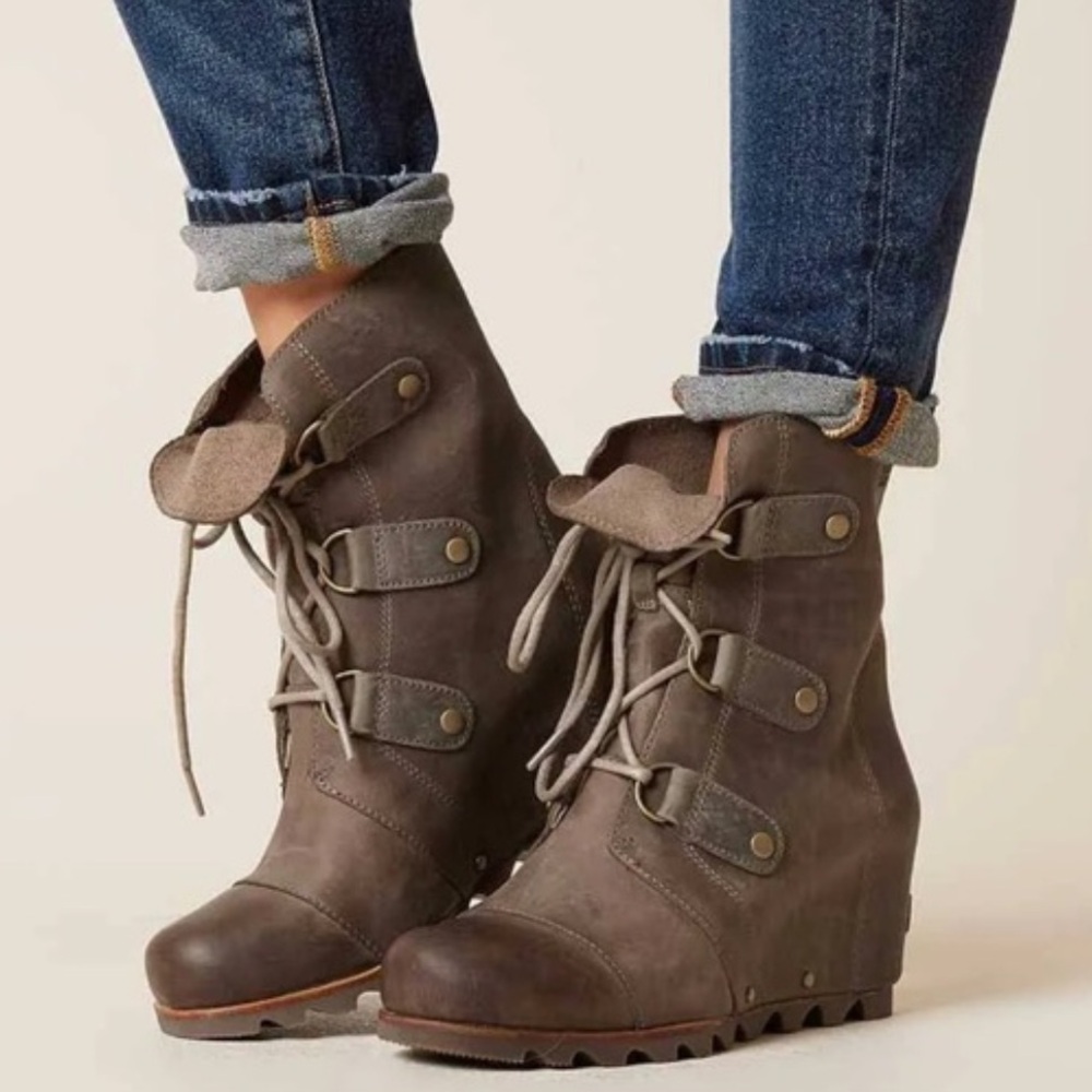 SOREL Joan Of Arctic Wedge Mid Tobacco Leather Waterproof Boots - Picture 12 of 12